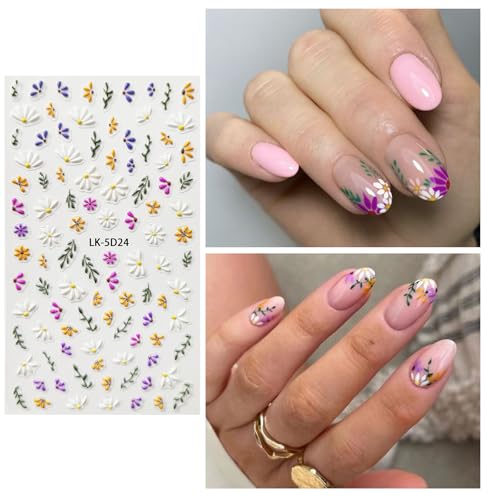 Flower Nail Stickers for Nail Art Pink Nail Decals for Women - color: Colorful-20