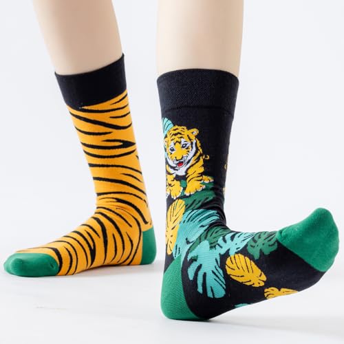 2 Pairs Cartoon Animal Crew Socks Fun Cotton Mid Calf Socks for Women - color: Tiger