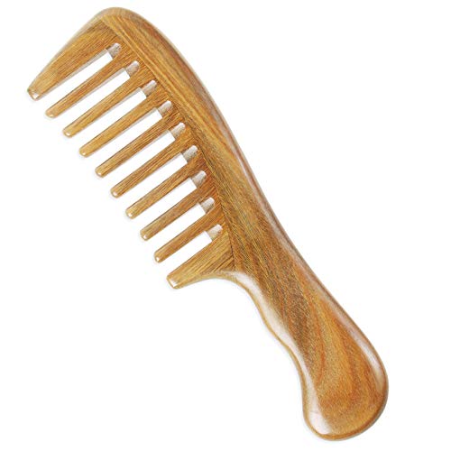 Onedor Handmade 100% Natural Green Sandalwood Hair Combs - Anti-Static Sandalwood Scent Natural Hair Detangler Wooden Comb (Extra Wide Tooth) - style: Extra Wide Tooth