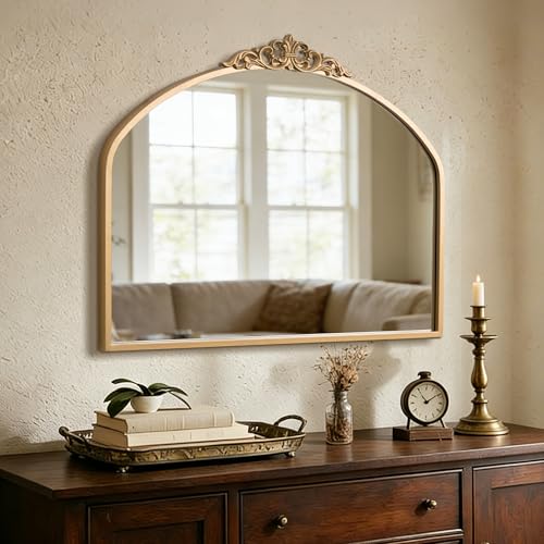 1 Set Vintage Gold 36x29 Arched Dresser Antique Tabletop Wall Mirror - size: 29"L x 36"W/Set