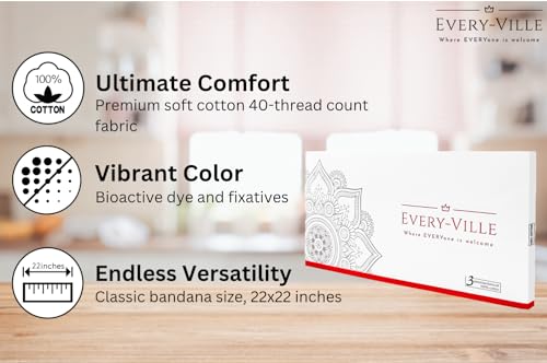 Every-ville Cotton Bandana Handkerchief for Men & Women, 3 Pack - color: Rainbow