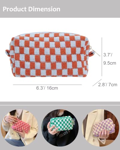 Checkered Makeup Bag for Purse, Small Travel Cosmetic Pouch,Orange Blue - color: Orange Blue