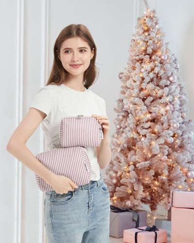 Narwey Makeup Bag Travel Toiletry Bag, Cosmetic Bag for Women Girls - color: A-Dusty Rose Stripe, style: Large