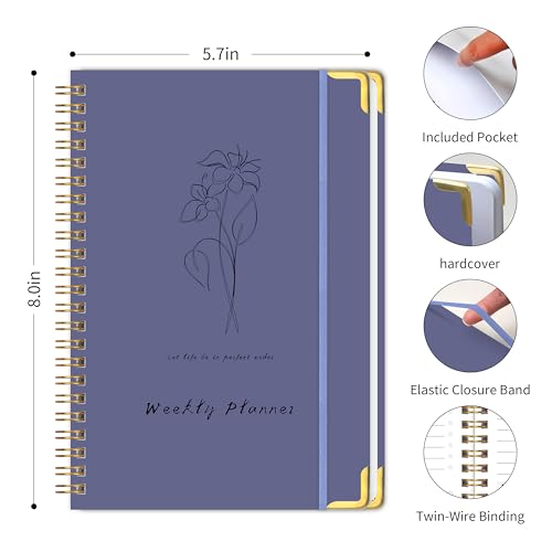 Undated Weekly Planner with To-Do List & Habit Tracker, 6" x 8" - color: Purple-Metal corner