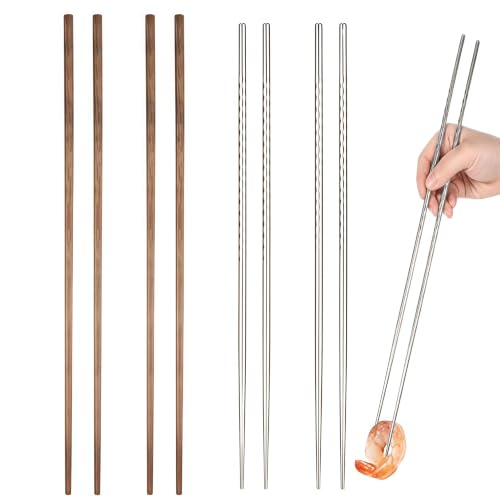 4 Pairs Long Cooking Chopsticks Extra Long Stainless Steel (15.3*16.5 Inch)