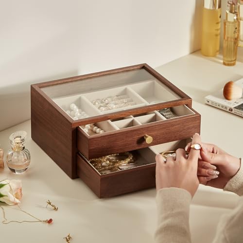 Black Walnut Wooden Jewelry Box for Women, 2 Layer - style: 2 Layer B