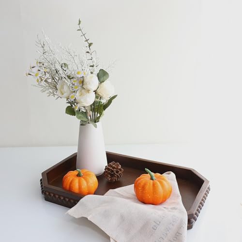 Hrastany Retro Brown Wood Serving Tray with Beads, Farmhouse Decorative Tray for Table Centerpiece, Christmas Wedding Halloween Home Decor - color: Retro Brown-c8, size: 15.7" x 10.2" x 1.6"