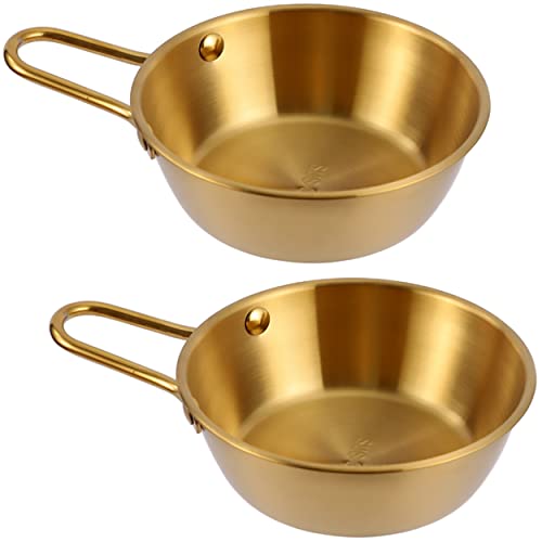 2-Pack Makgeolli Bowls, 304 Stainless Steel Korean Traditional Bowls Rice Wine Bowl with Handle, Hiking Soup Dish, Food Bowl Camp Cup, 4.7 Inch, 10 Ounces (Gold) - color: Gold