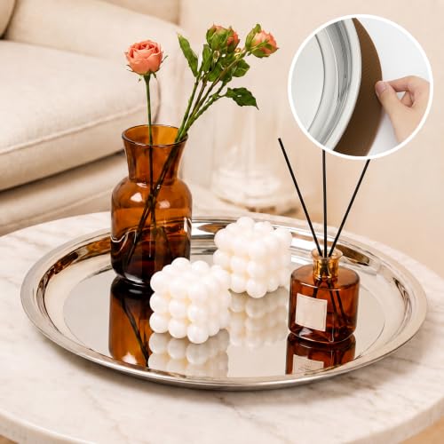 Lemonroad 2 Set Round Silver Mirror Serving Tray 15.75 Inches - size: 15.75 Inches