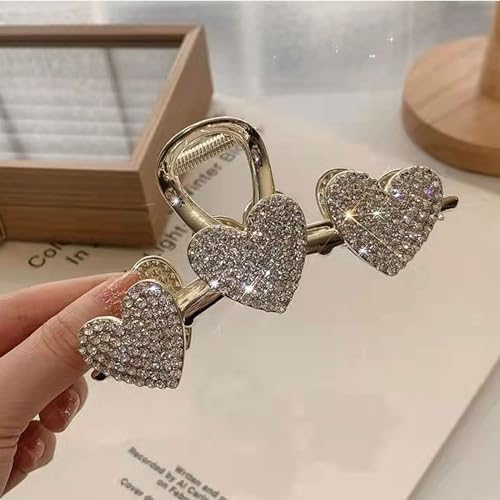 Pearls Heart Hair Clips Valentines Day Hair Accessories for Women Girls Rhinestones Gold Metal Hair Claw Clips Shiny Hearts Hairpins Strong Hold Hair Clip for Thick or Thin Hair Decoration 1 Pcs - color: B