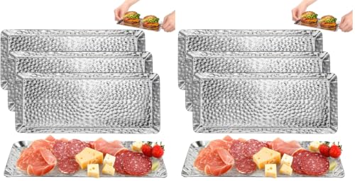 4 Pieces Hammered Silver Tray, Small Stainless Steel Appetizer Platter, 9.8 Inch Decorative Jewelry Dish Vanity Organizer for BBQ, Towel, Candle, Perfume, Cosmetic (Pack of 2) - size: 9.8''L x 4.2''W x 0.4''H (Pack of 2)