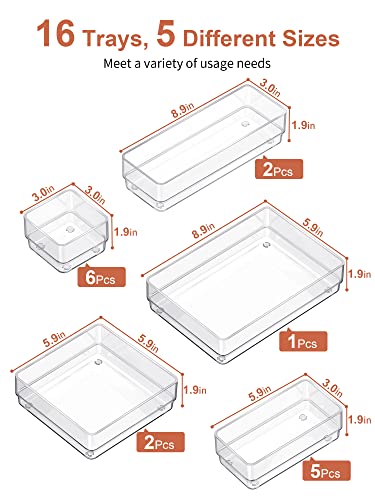 SMARTAKE 16 PCS Drawer Organizer, 5-Size Desk Bathroom Drawer Organizer - size: Medium