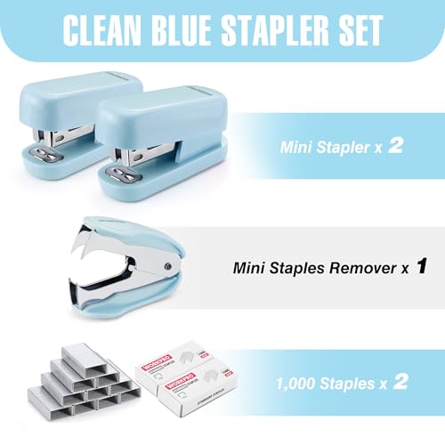 WORKPRO Mini Stapler with Staples, Blue Stapler with Remover, 2000 Staples - color: Blue