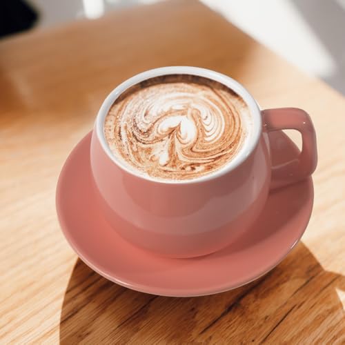 ionEgg Porcelain Coffee Cup with Saucer 270ml/9oz, Minimalist Design, Perfect for Latte, Cappuccino, and Tea, Pink - color: Pink