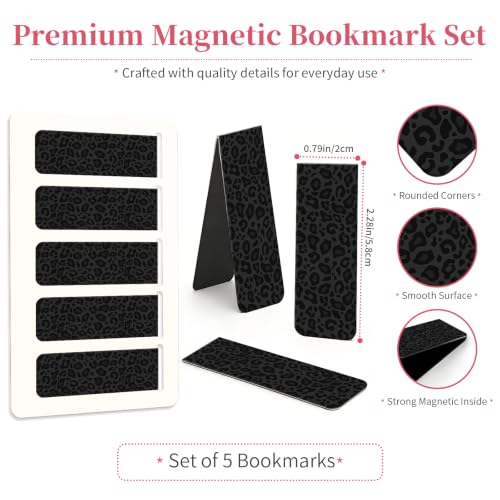 5 Pieces Magnetic Bookmarks, Cute Magnet Bookmark Clips, Colorful Page Markers for Books, Reading Supplies for Book Lovers, Women and Men Black Gray Leopard - color: Black Gray Leopard