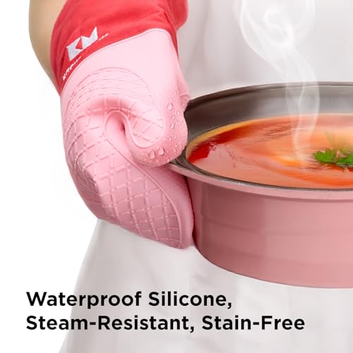 Kitchen Mama UltraShield Silicone Oven Mitts, Red - color: Red