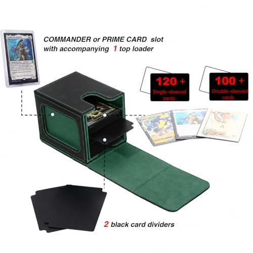 Venssu MTG Deck Box with Commander Display Window (Black&Green, 1 window) - color: Black and Green