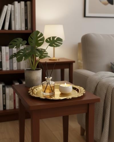 2PCS Coffee Table Tray 11.8in Round Decorative Tray Vintage Metal Dessert Plates for Snacks Fruit Gold - color: Gold, size: 11.8 in
