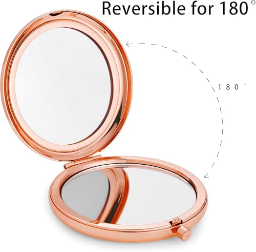 Compact Mirror for Purse, Metal Round Shell, Double-Sided 1X/2X Magnifying, Portable Travel Makeup Mirror, Mini Pocket Mirror, Rose Gold, 4 Packs - color: Rose Gold