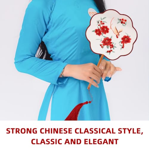 PRETYZOOM Double-Sided Silk Embroidery Fan, 13.38 x 7.95 in, Red Flower Phoenix Design, Handheld & Foldable for Traditional Decor, Dance & Summer Events, for Women