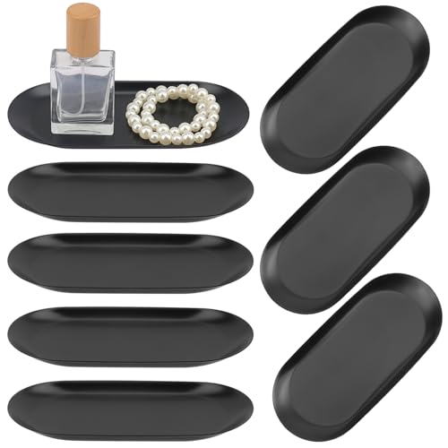 8 Pack 7 Inch Oval Stainless Steel Decorative Tray, Stainless Steel Tea Fruit Tray, 7 inch Black Oval Trays for Bathroom Vanity, Jewelry, Perfume & Key Organizer (Black) - size: 8 Pack 7 Inch