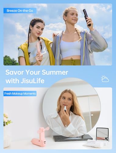 JISULIFE 3 IN 1 Portable Fan with Power Bank & Flashlight Featured - color: Pink