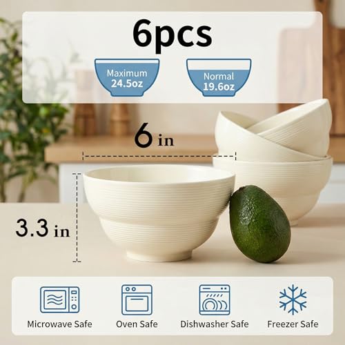 Ceramic Cereal Bowls Set of 6, 24.5 oz Soup Bowls, 6 Inch - size: Cereal Bowls Set of 6