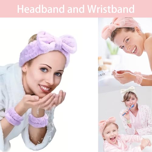 Skincare Face Wash Spa Headband and Wristband Set Top Knotted Headbands Big Hair Claw Clips Butterfly Hair Accessories Quilted Makeup Bag Blank Cards Gifts for Women and Teen Girl Gifts Trendy Stuff - color: Purple 7pcs-set