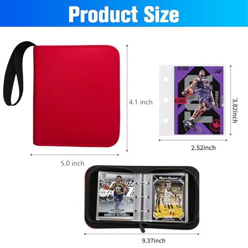 Mini Trading Card Binder for 80+ Cards - Lightweight Portable Top Loading Album with Secure Pockets for TCG, MTG, Baseball, Football, Sports & Game Cards (Red) - color: Red