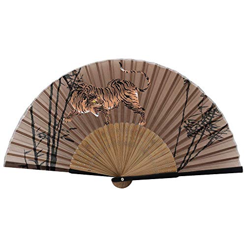 Terra Distribution Folding Fan [Japan Import] Hand Fans for Women Foldable, Japanese Fan, Unique Design, Handmade Bamboo, Silk Fan, 8.6" (22cm), Abanicos de Mano (555 (Tiger)) - color: 555 (Tiger)