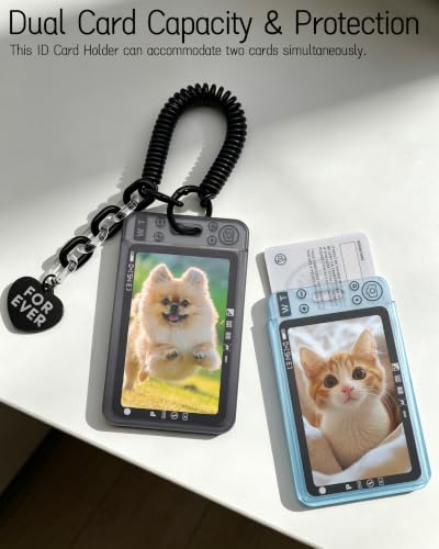 Camera Shaped Kpop Photocard Holder with Spiral Coil Keychain (Blue) - color: Blue