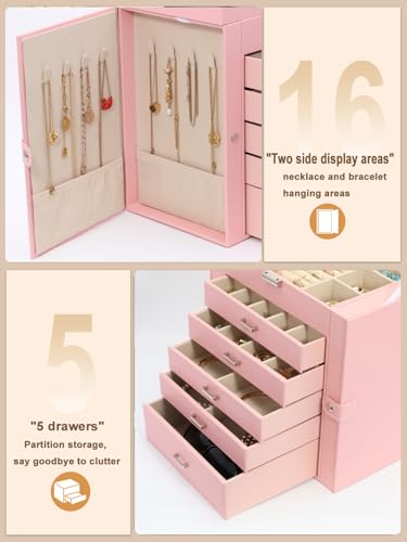 BOOVO Large Jewelry Box for Women 6 Layer - color: Silver and Pink, size: 6 Layer