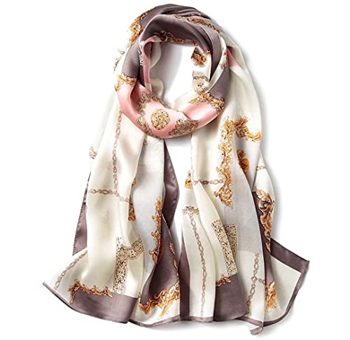 ANDANTINO 100% Silk Long Scarf-Women Large Oblong Shawls with Gift Packed - color: Chains-pink&gray