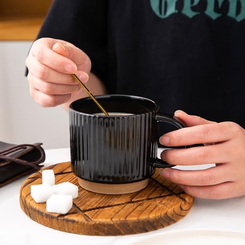 GBhome 12 OZ Stackable Coffee Mugs Set of 6, Ceramic Black Coffee Cups Set - color: Black, size: 12 Ounce(6PCS)
