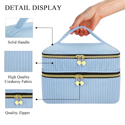 Nail Polish Organizer- Holds 30 Bottles, Nail Organizers and Storage Double-Layer Nail Bag Organizer Case Nail Polish Holder with Handle, Nail Kit Organizer for Manicure Tools (Blue) - color: Blue