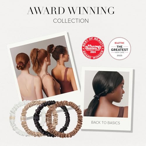 SLIP Silk Hair Ties, Basics Skinny Scrunchies, Set of 3 | Anti-Damage - color: Basic