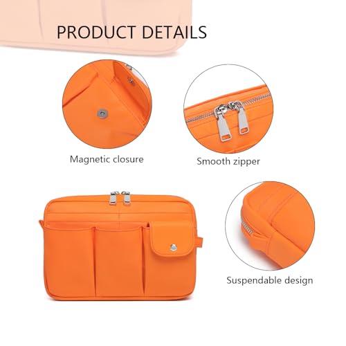 Pencil Holder Storage Bag for Women, Large Capacity Zippered Pencil Case with Multiple Pockets, Nylon Canvas Stationery Organizer for Office, Travel & Daily Use (Nylon,Orange Red) - color: Orange Red/Nylon