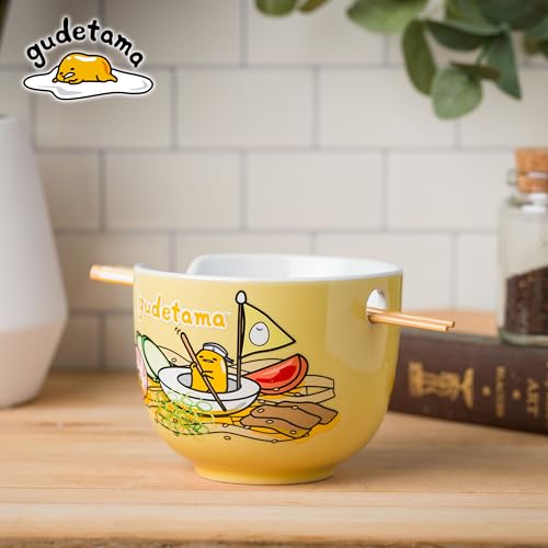 Silver Buffalo Sanrio Gudetama Sailing, Ramen Bowl with Chopsticks, 20oz - color: Gudetama Sailing in Ramen, size: 20 Ounces (No Spoon)