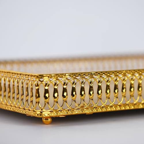 Funerom Gold Decorative Serving Tray Set of 2 Rectangular