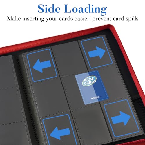 Premium Zip Card Binder, Fabmaker 9 Pocket Trading Card Binder PU Cover - color: Red, size: 9 Pocket - 13.9" x 10.5"