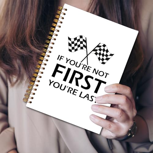JINYO If You're Not First You're Last Inspirational Racing Quote Notebook, Black and White Checkered Racing Flag Journal, Racing Gifts Journal, Spiral Notebooks 5.5x8.3 Inch - color: white First Notebook