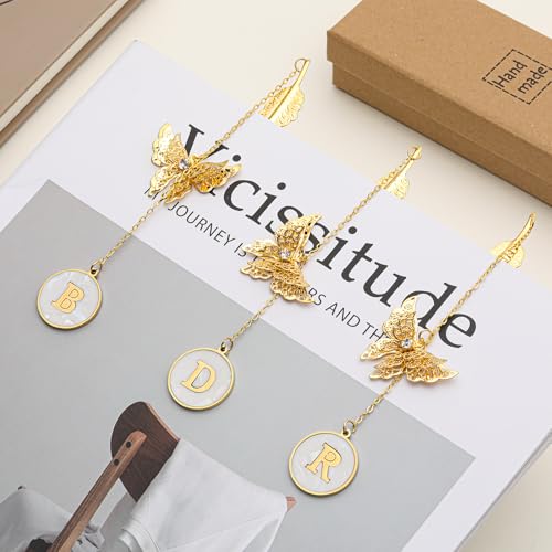 Personalized Initial Metal Butterfly Feather Bookmark for Women Girls Readers Book Lover Birthday Gifts for Women Her Teacher Girlfriend Wife Mom Sister Friend Daughter (Letter B) - style: Letter B