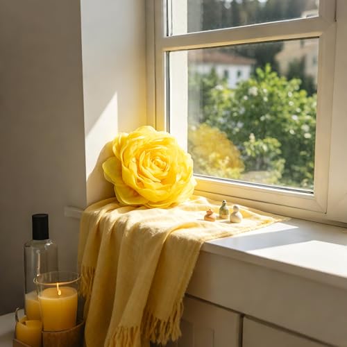 JWH 3D Flower Throw Pillow Covers with Insert, 14 Inch, Bright Yellow - color: Yellow, size: 14" x 14" (Pack of 1)