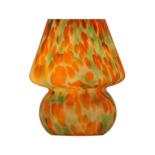 Mushroom Lamp, Green&Orange, Small Glass Bedside Lamp - color: Green&Orange