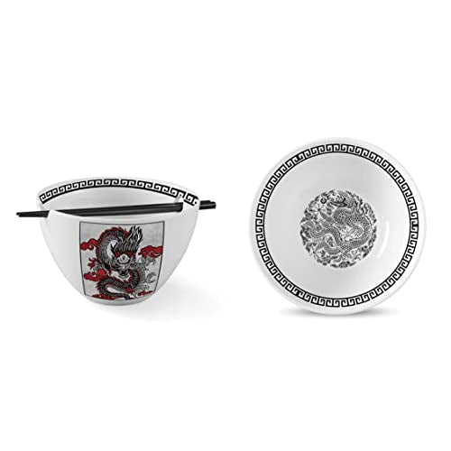 Hagary Dragon Ceramic Bowls Japanese Korean Soup Bowl Pasta Salad Dessert Serving Bowls Housewarming Wedding Gifts Designed in Korea (With Chopsticks) (Black, 20 oz - 1pc) - size: 20 oz - 1pc
