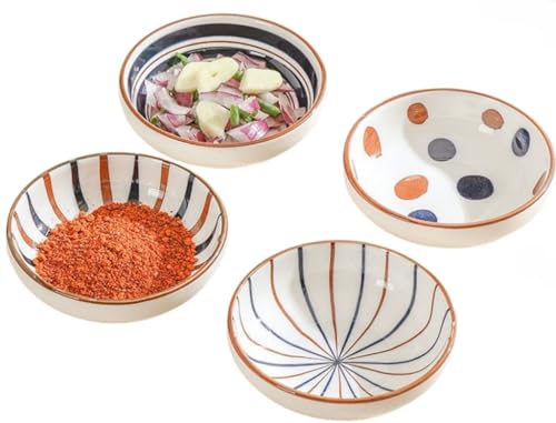 4 Pack 3 oz Small Soy Sauce Dish Ceramic Dipping Sauce Bowls - color: Cyan