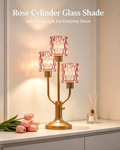 Lightdot Mid Century Modern Red Glass Table Lamp 3 Bulbs Included Dimmable - color: 20-Gold-Pink-Cylinder