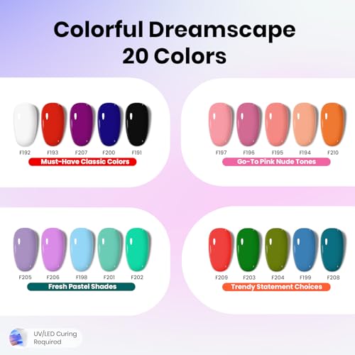 Beetles Gel Nail Polish Kit with U V Light, 20 Colors, 31 PCS Starter Set - color: A-Colorful Dreamscape