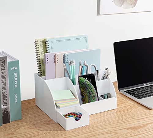 White Desktop Organizer - 9 Compartment Office Desk Accessories Organizer - Pen Holder - color: White