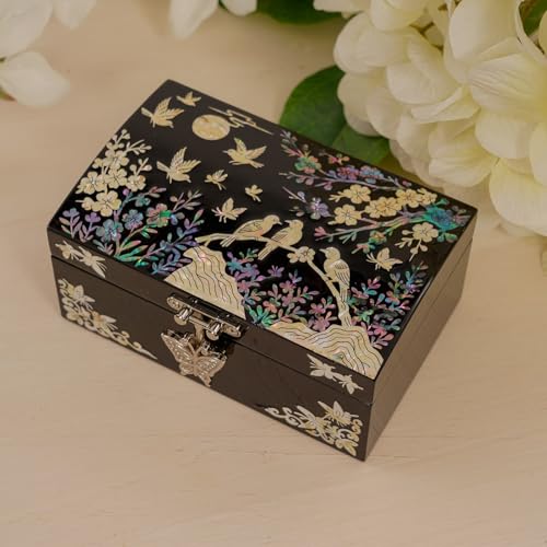 February Mountain Mother of Pearl Small Jewelry Ring Box - Gifts for best friends women, Thank you gifts, mom birthday gifts, Friendship Women Gifts Trinkets Keepsake Treasure box (Black-Birds) - color: Black-Birds